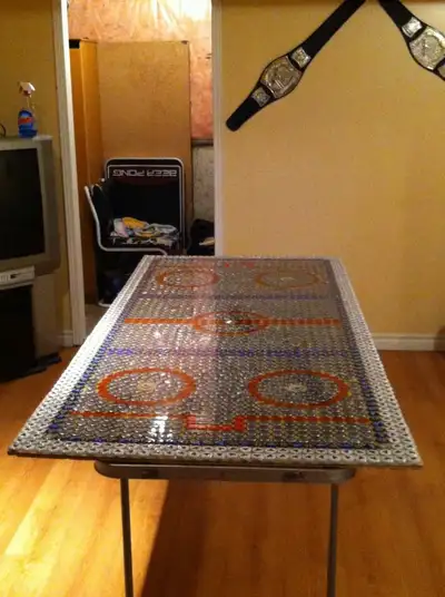 hockey beer pong table made of beer caps , View more