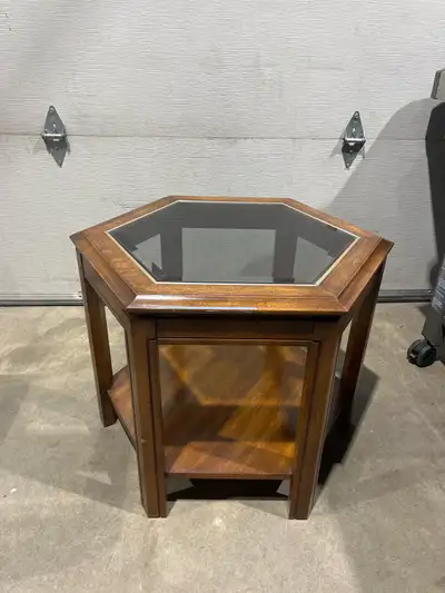 Vintage Hexagonal Wooden End Table, View more