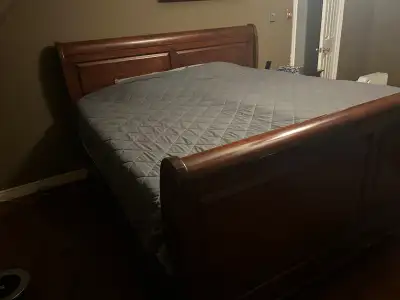 heavy wood sleigh bed frame for sale.