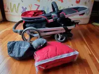 Stroller + skiphop diaper bag, hooks, uv/mosquito mesh, cuddle
