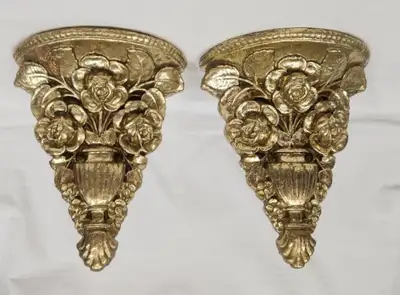 Vintage Plaster Wall Shelf Sconces, Book Ends, View more