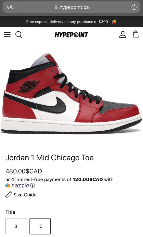 Air Jordan 1 Mid Chicago black tip size us10 dans Chaussures pour hommes  à Laval/Rive Nord - Image 3