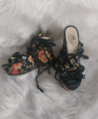 Elevate Your Look with Lace-Up Rose Print Wedges - Size 5