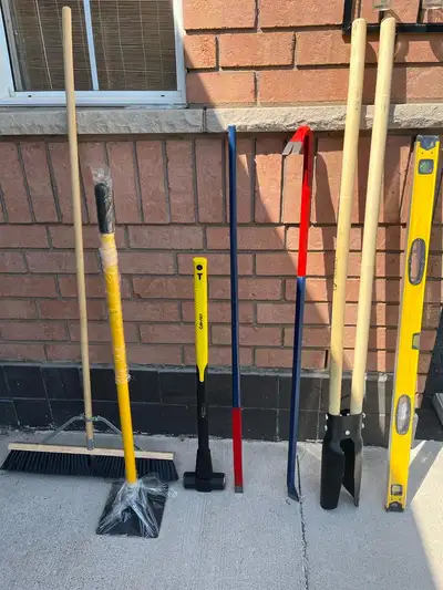 Brand new Industrial broom 24" $25 Tamper 10lb 8"×8" $50 Tamper 10lb 10” x10” $60 Hammer long handle...