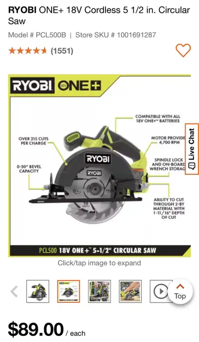 Ryobi One+ 5.5” Circular Saw, View more