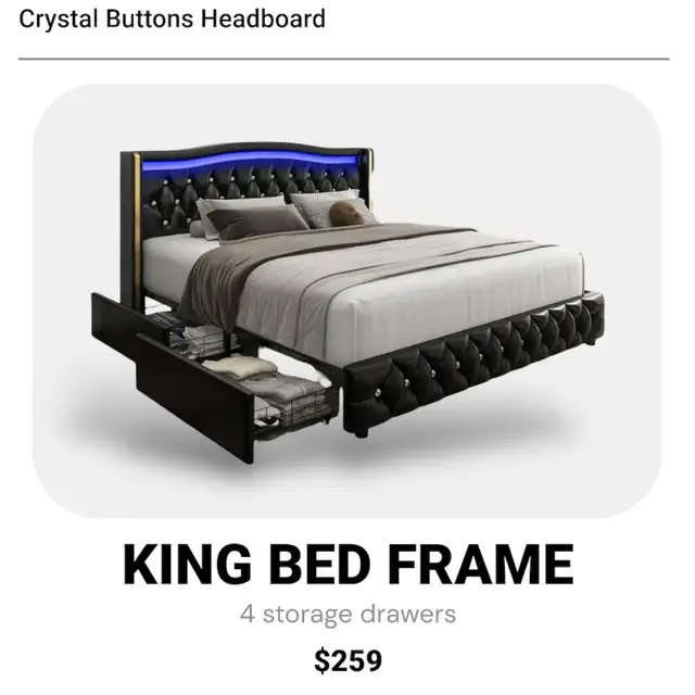 king storage led king bed frame  in Beds & Mattresses in Markham / York Region - Image 4