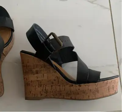 Black leather wedge sandals , View more