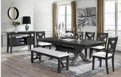 7 Piece Wooden Dining Set with Bench , View more