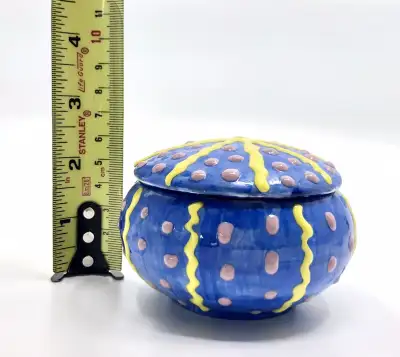 Vintage unique dominant periwinkle round Porcelain box. Mint, View more
