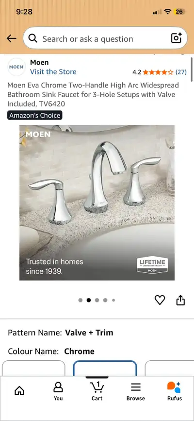 MOEN Eva Chrome Two-Handle Bathroom Faucet Including Valve, View more