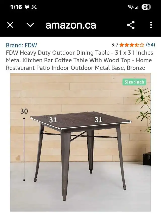 FDW Dining Table Heavy Duty Outdoor Metal Wood Bar Kitchen in Patio & Garden Furniture in City of Toronto - Image 8