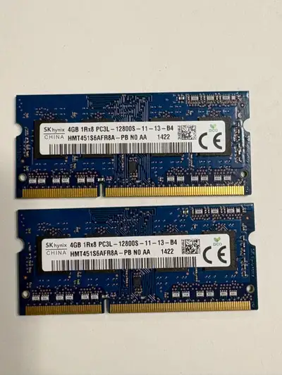 SKhynix 8GB (2x4GB) DDR3L Laptop Memory, tested, View more