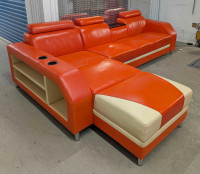 Unique Orange Cream Leather Sectional Sofa Set | Free Delivery