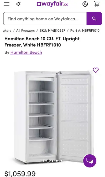 Hamilton Beach 10 CU. FT. Garage Ready Upright Freezer, White, View more