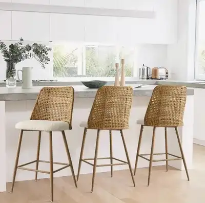 Set of 3 Briahnna 27" Full Back Rattan Counter Stools, View more