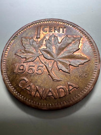 Rare coin ERROR PENNY Canada 1955 Die crack