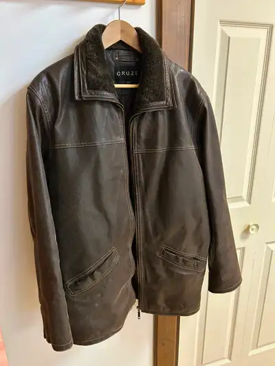 Blouson aviateur en cuir marron pour homme avec doublure amovibl, View more