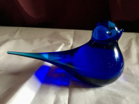 Vintage Art Glass Hand Blown Cobalt Glass Blue Bird Paperweight