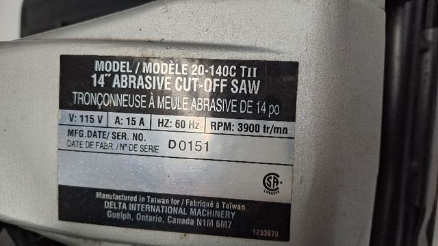DELTA Tronçonneuse abrasive de 14 po 3900RPM dans Outils électriques  à Laval/Rive Nord - Image 2