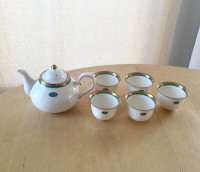 Lancel Teapot 5 cup GOLD Trim Green Asian Tea pot set Never use