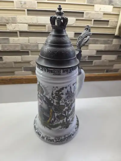 King Ludwig II Konig von Bayern Bavaria Porcelain 10" Lidded Crown Lithophane Stein Herrenchiemsee-L...