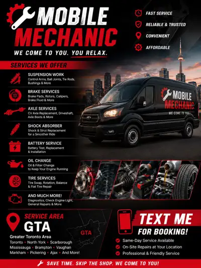 Reliable and affordable mobile mechanic. We bring the tools and experience to your location and get...