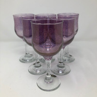 Cristalleria Fumo Italy Purple Scroll Wine Glasses Set of 6