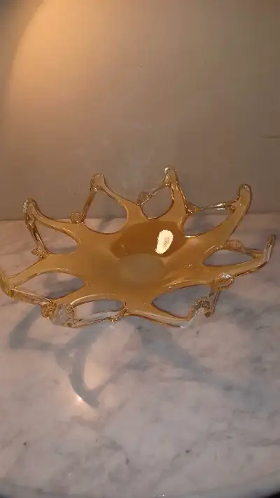 15"D Vtg Murano Glass Free Form Spun StarDish Iridescent Gold, View more