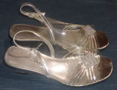 Woman's Silver Open Toe Dress Shoes Size: 9, View more