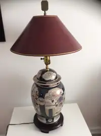 Vintage Asian Lamp Flowers Porcelain Wood Base F. Cooper Style