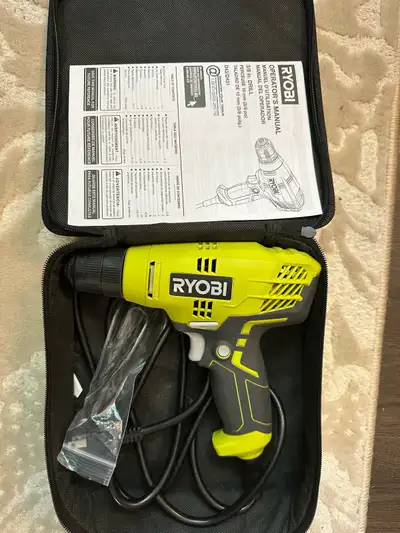 RYOBI corded drill, very lightly used. Works great, no issues at all. Comes in the bag, with 4 drill...