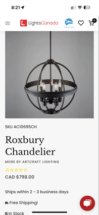 Roxbury chandelier- art craft lighting  Hamilton Ontario Preview
