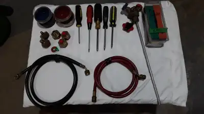 Hand tools HVAC and misc.tools #1 pic. hoses one 4ft. one 5ft. $4.00 for both. Gauge cases $1.00 for...