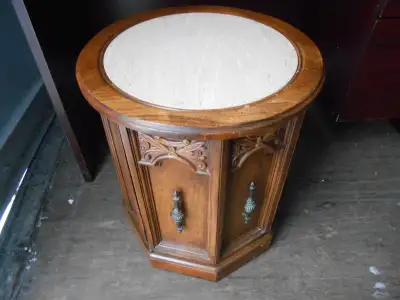 18" round marble top end table enclosed storage height 21", View more