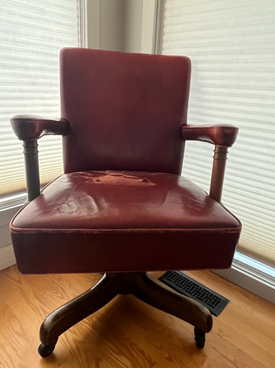 Vintage mcm KRUG RED LEATHER OFFICE CHAIR Swivel Rock Roll Arms, View more