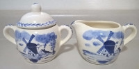 Vntg Delft Porcelain Blue & White Hand Painted  Sugar & Creamer