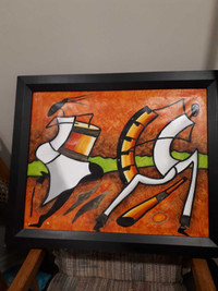 Signed African Tribal Art Painting on Canvas. 