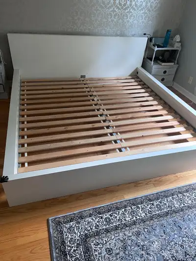 IKEA Malm Platform Bed Frame Ivory with slats and boxsprings, View more