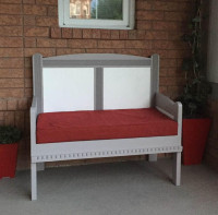Handmade Unique Painted Wooden Loveseat/Bench with Red Cushion