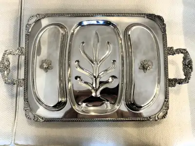 3-Part Silver Plated Footed Serving Platter with Handles, View more