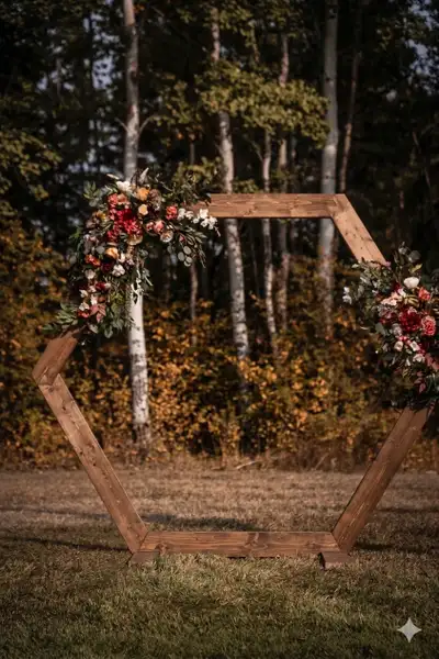 Arch is just shy of 7 feet tall and 8 feet wide. Sturdy. Does not come with flowers. Located in St....