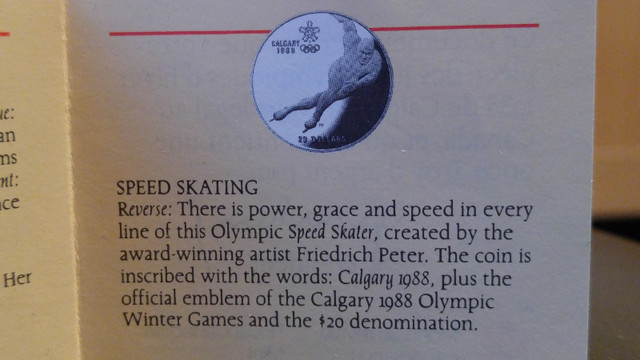 1988 CALGARY OLYMPIC "SPEED-SKATING" $20 COIN in Arts & Collectibles in Calgary - Image 4