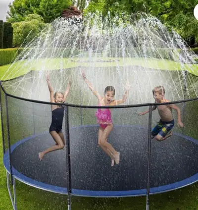 Trampoline with Water Mist Sprayer and Safety Enclosure Net Great exercise and fitness for both kids...