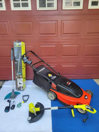 B&D Lawnmower, Yardworks & RYOBI trimmer, View more