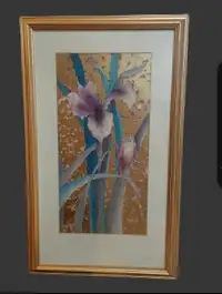Irises painting, matted and framed. 