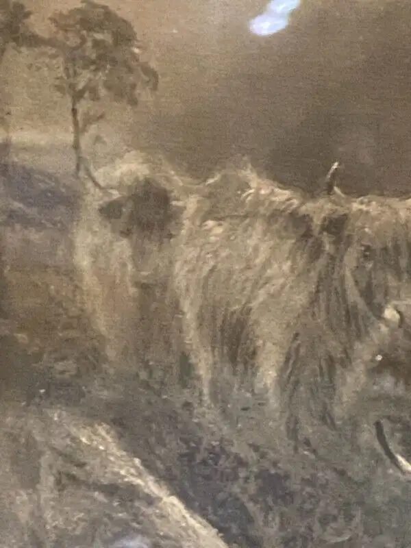 ANTIQUE WOOD  FRAME  COW BLACK AND WHITE COWS SCENE . in Arts & Collectibles in Vancouver - Image 6