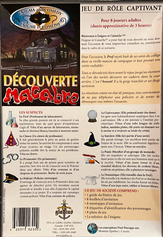 Découverte macabre - démasquez l’assassin, jeu de rôle captivant dans Jouets et jeux  à Trois-Rivières - Image 3