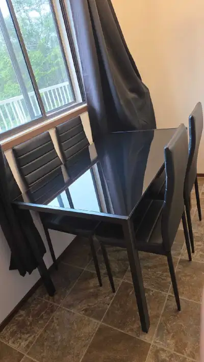 Black Glass Dining Table with 4 Chairs, View more
