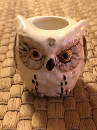 MCM White/Brown Ceramic Owl Toothpick Holder/Bud Vase