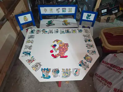 Doll house and children’s table and chairs, View more